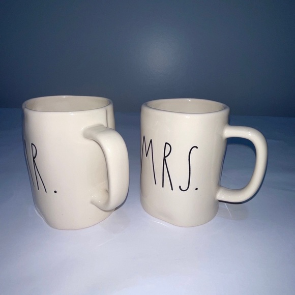 Rae Dunn Artisan Dimpled Ivory Ceramic MR. & MRS. Wedding Coffee Mugs Set - Picture 2 of 11